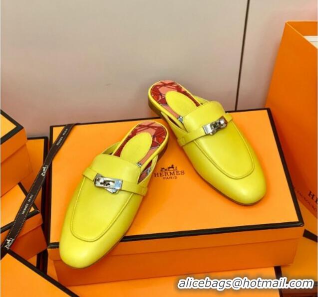 Good Quality Hermes Oz Mule in Smooth Calfskin with Iconic Kelly Buckle 0214053 Yellow