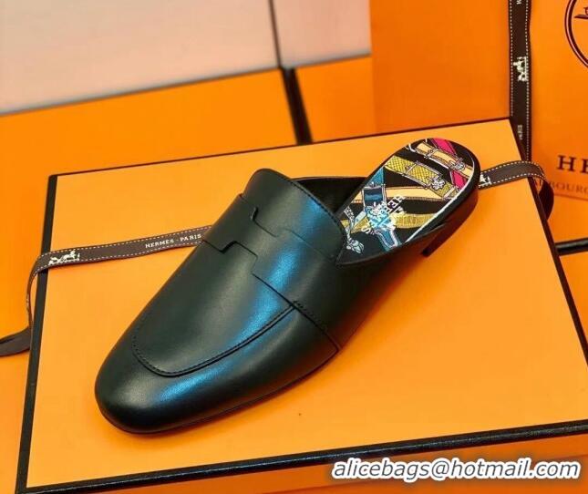 Classic Hermes Catena Mule in Smooth Calfskin 0214066 Black