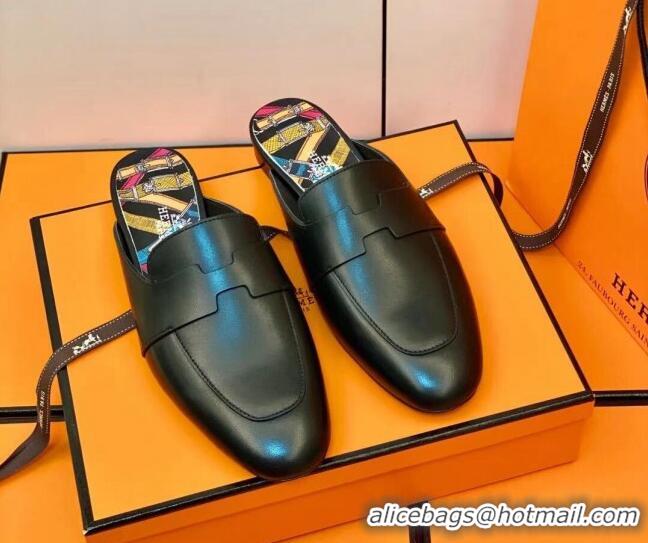 Classic Hermes Catena Mule in Smooth Calfskin 0214066 Black