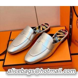 Top Design Hermes Catena Mule in Smooth Calfskin 0214066 Silver