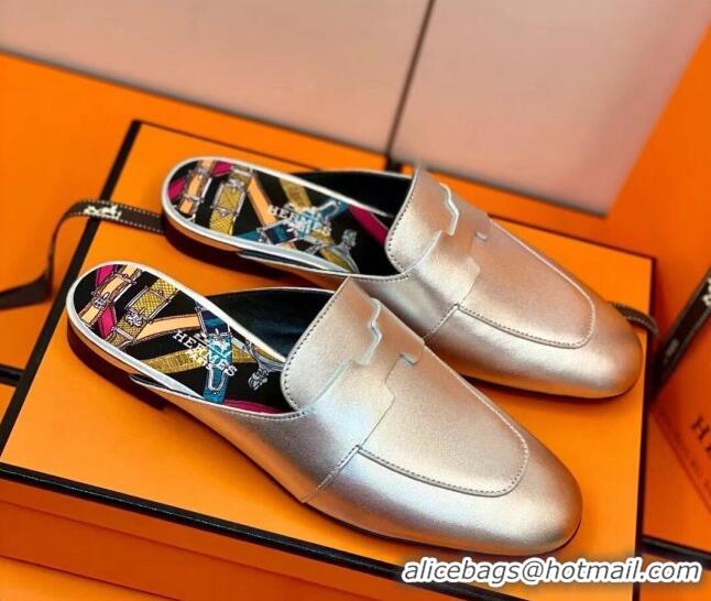 Top Design Hermes Catena Mule in Smooth Calfskin 0214066 Silver