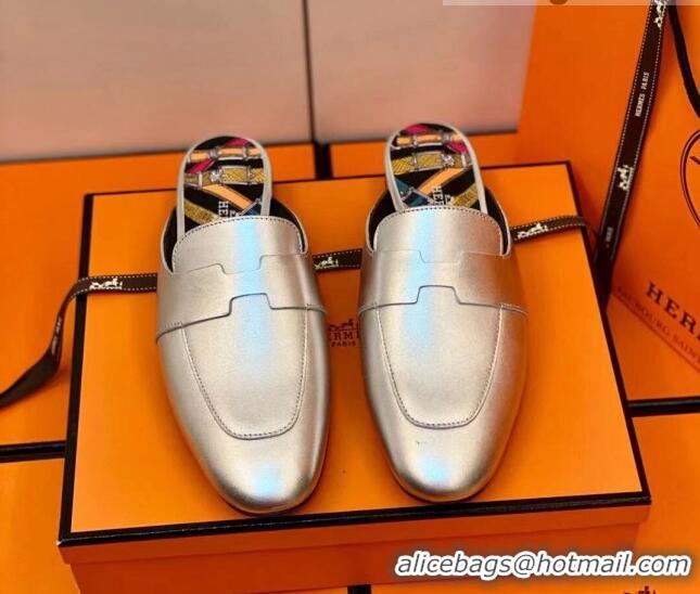 Top Design Hermes Catena Mule in Smooth Calfskin 0214066 Silver