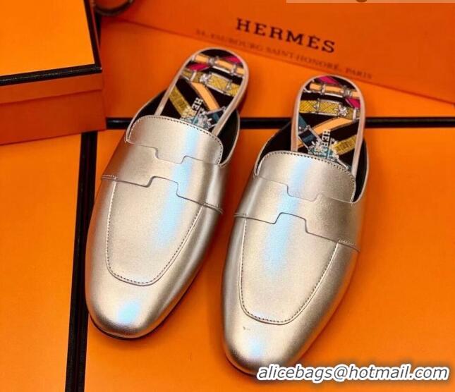 Top Design Hermes Catena Mule in Smooth Calfskin 0214066 Silver