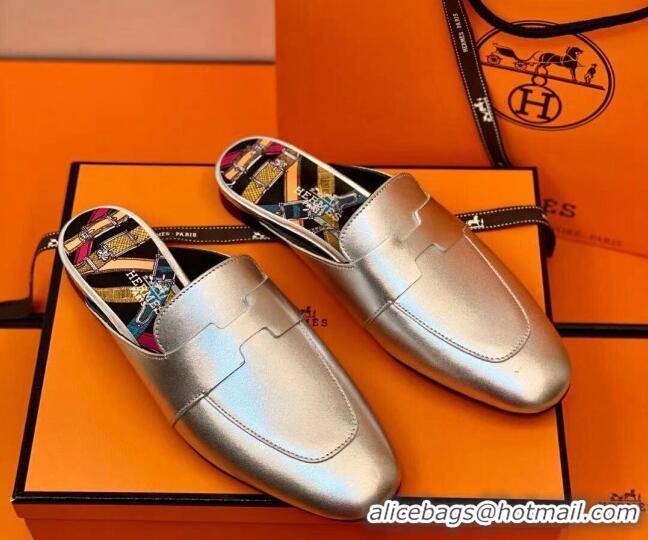 Top Design Hermes Catena Mule in Smooth Calfskin 0214066 Silver