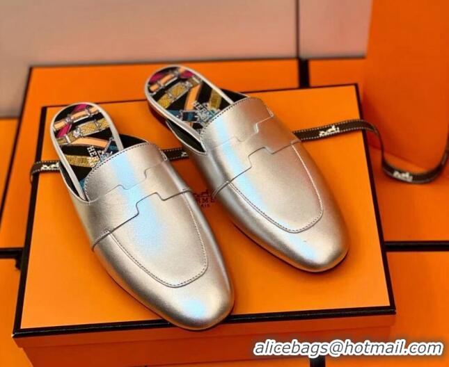 Top Design Hermes Catena Mule in Smooth Calfskin 0214066 Silver