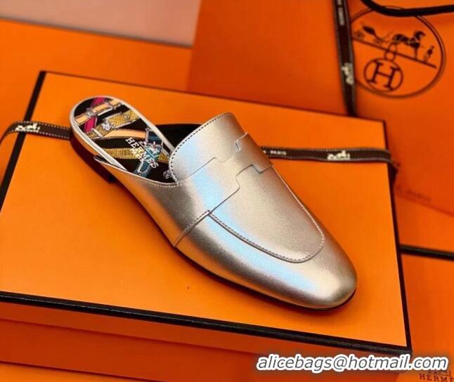 Top Design Hermes Catena Mule in Smooth Calfskin 0214066 Silver