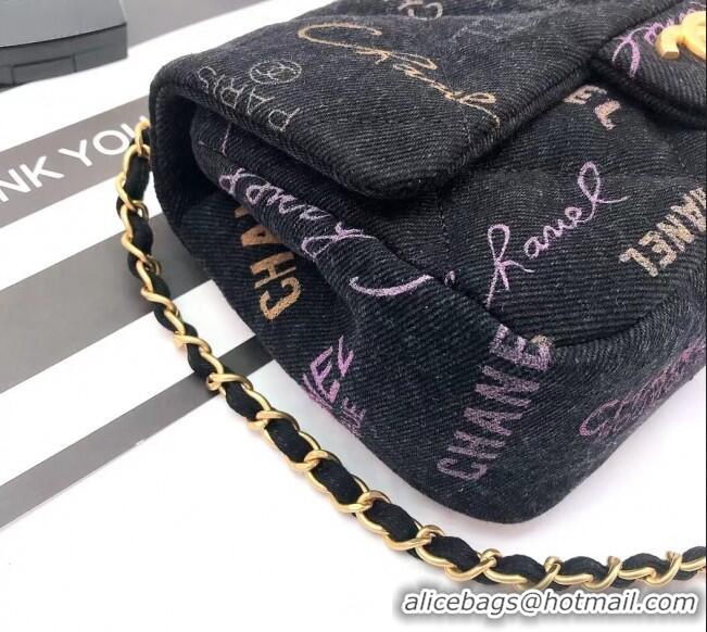 Top Quality Chanel Printed Denim Large Flap Bag AS3135 Black/Multicolor 2022