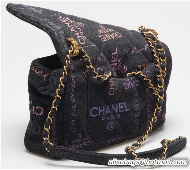 Top Quality Chanel Printed Denim Large Flap Bag AS3135 Black/Multicolor 2022