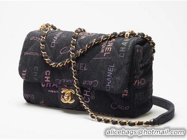 Top Quality Chanel Printed Denim Large Flap Bag AS3135 Black/Multicolor 2022