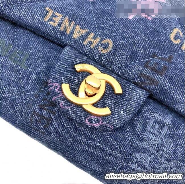 Top Grade Chanel Printed Denim Large Flap Bag AS3135 Blue/Multicolor 2022