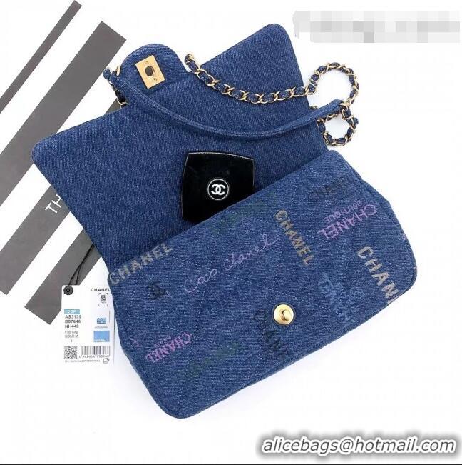 Top Grade Chanel Printed Denim Large Flap Bag AS3135 Blue/Multicolor 2022