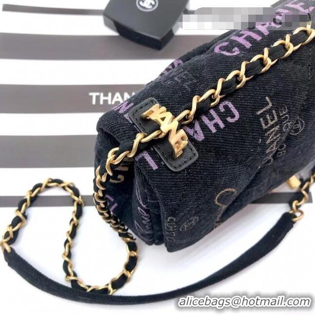 Top Discount Chanel Printed Denim Small Flap Bag AS3134 Black/Multicolor 2022