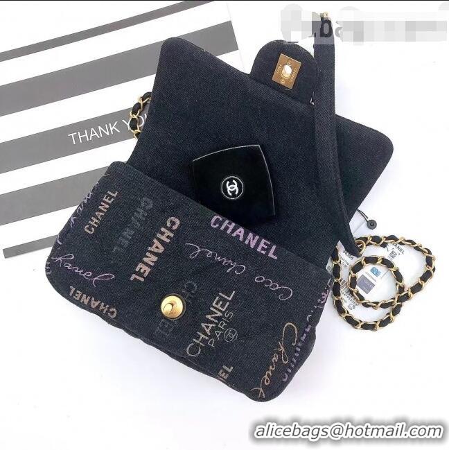 Top Discount Chanel Printed Denim Small Flap Bag AS3134 Black/Multicolor 2022