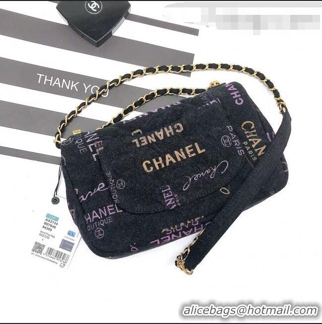 Top Discount Chanel Printed Denim Small Flap Bag AS3134 Black/Multicolor 2022