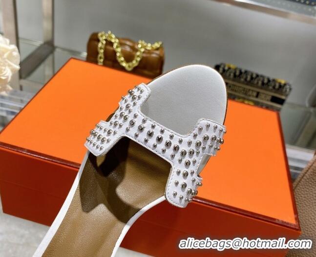 Shop Cheap Hermes Premiere Studded Leather High Heel 9cm Sandals 0216106 White