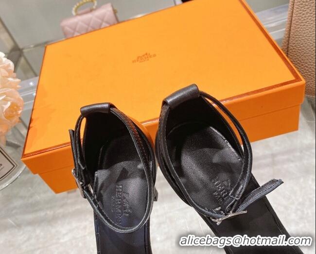 Good Quality Hermes Premiere Crocodile Embossed Leather High Heel 10.5cm Sandals 0216111 Black