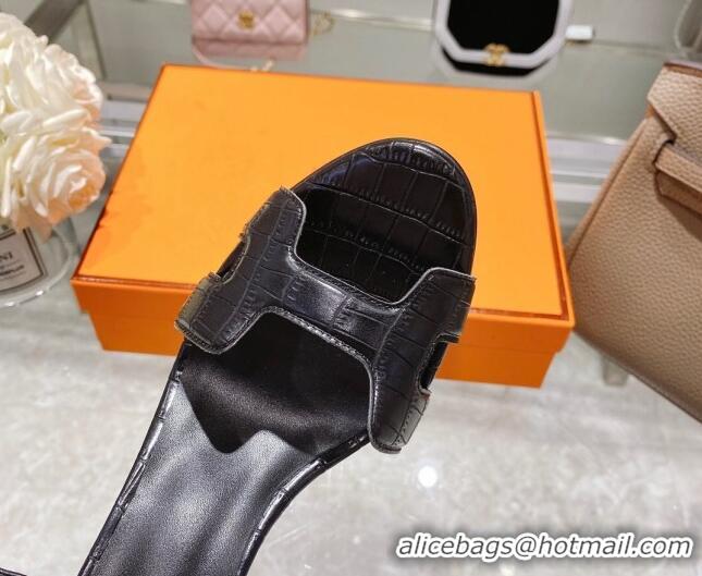 Good Quality Hermes Premiere Crocodile Embossed Leather High Heel 10.5cm Sandals 0216111 Black