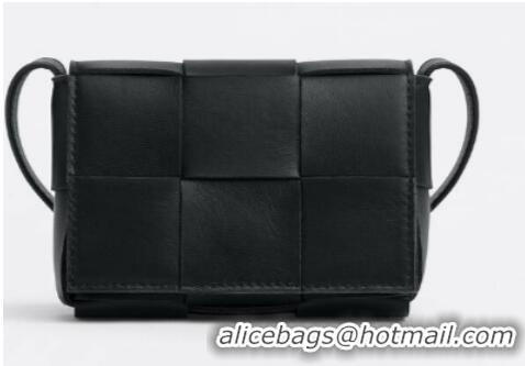 Classic Bottega Veneta CASSETTE Mini intreccio leather cross-body bag 666688 Black