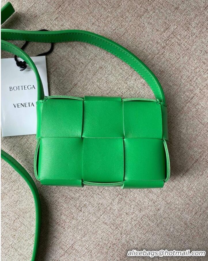 Grade Wholesale Bottega Veneta CASSETTE Mini intreccio leather cross-body bag 666688 Parakeet