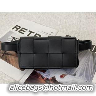 Hot Style Bottega Veneta CASSETTE Mini intreccio leather belt bag 651053 black