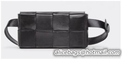 Hot Style Bottega Veneta CASSETTE Mini intreccio leather belt bag 651053 black