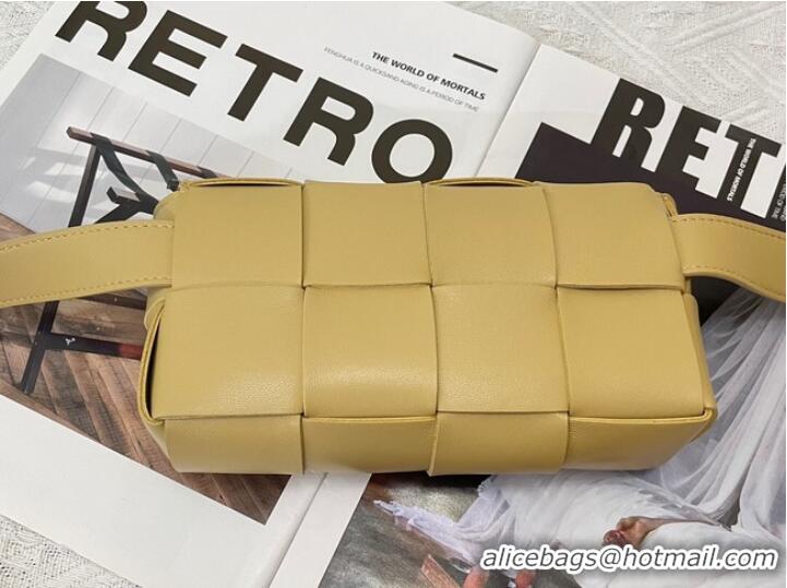 Spot Bulk Bottega Veneta CASSETTE Mini intreccio leather belt bag 651053 ALMOND