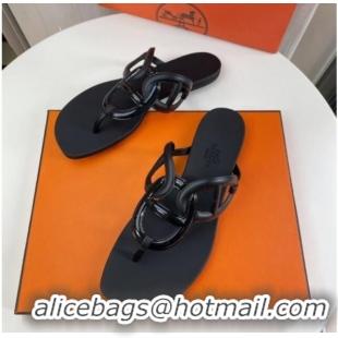 Good Quality Hermes Egerie Thong Slide Sandals 021701 Black