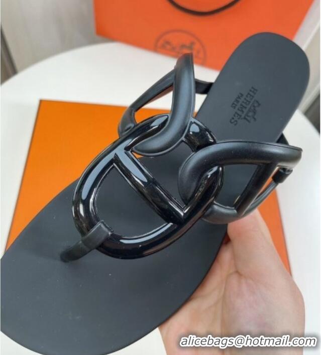 Good Quality Hermes Egerie Thong Slide Sandals 021701 Black