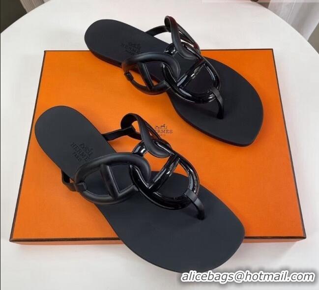 Good Quality Hermes Egerie Thong Slide Sandals 021701 Black