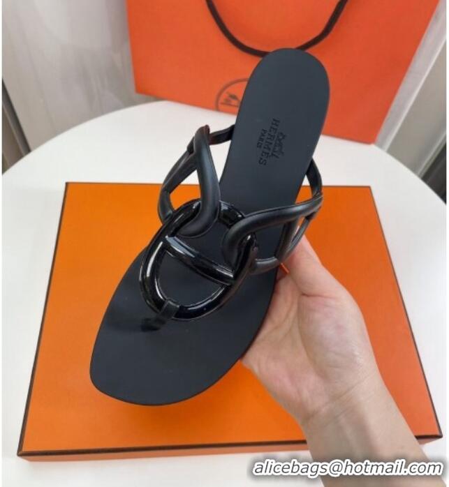 Good Quality Hermes Egerie Thong Slide Sandals 021701 Black