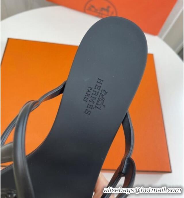 Good Quality Hermes Egerie Thong Slide Sandals 021701 Black