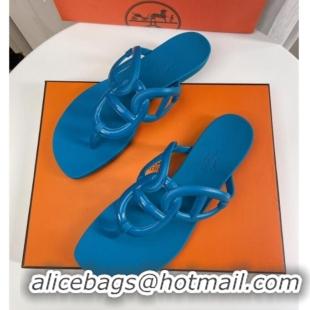 Top Design Hermes Egerie Thong Slide Sandals 021701 Blue