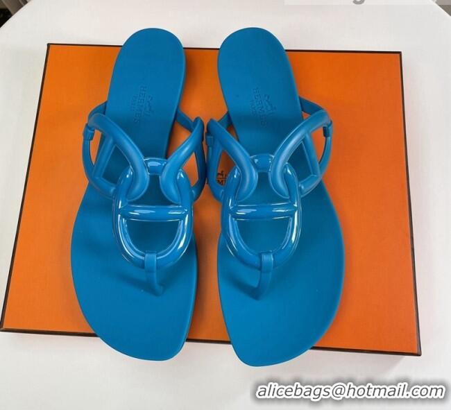 Top Design Hermes Egerie Thong Slide Sandals 021701 Blue