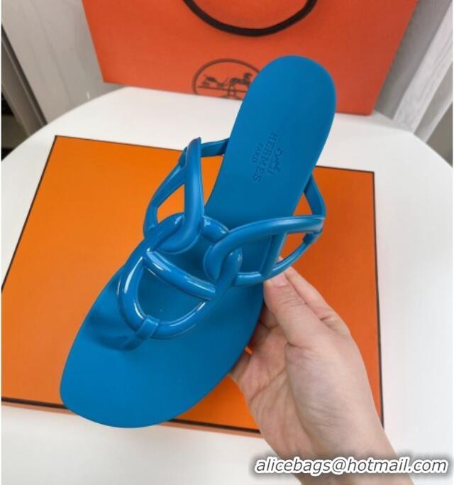 Top Design Hermes Egerie Thong Slide Sandals 021701 Blue