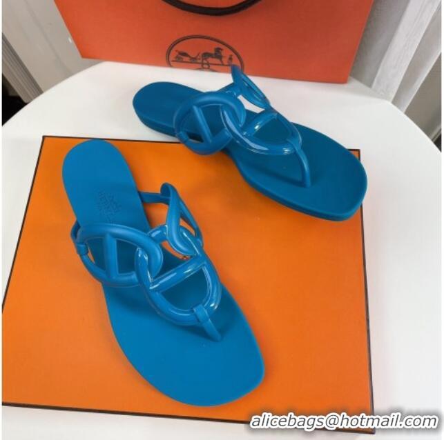 Top Design Hermes Egerie Thong Slide Sandals 021701 Blue