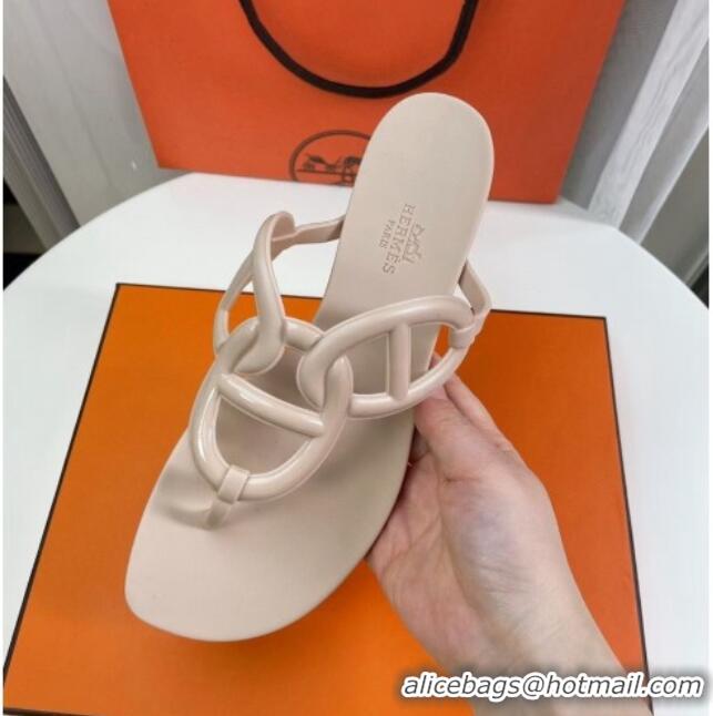 Grade Hermes Egerie Thong Slide Sandals 021701 Apricot