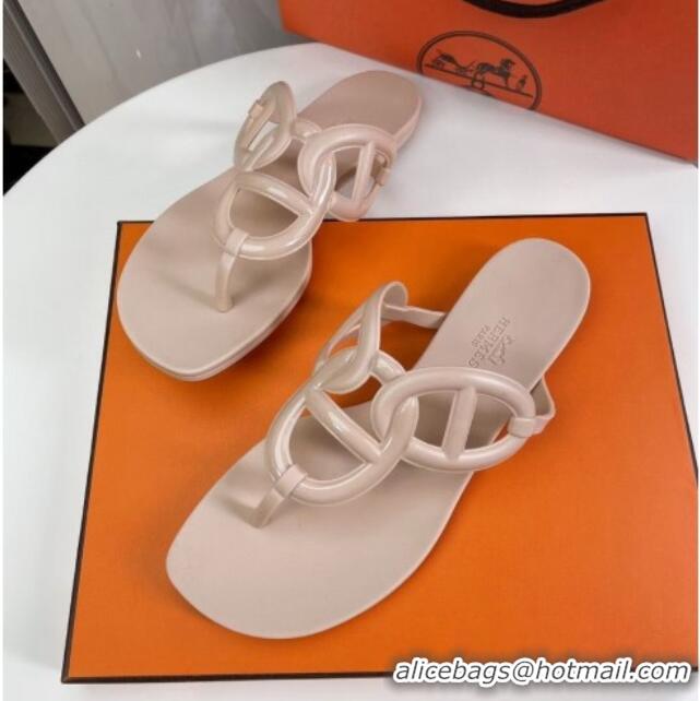 Grade Hermes Egerie Thong Slide Sandals 021701 Apricot