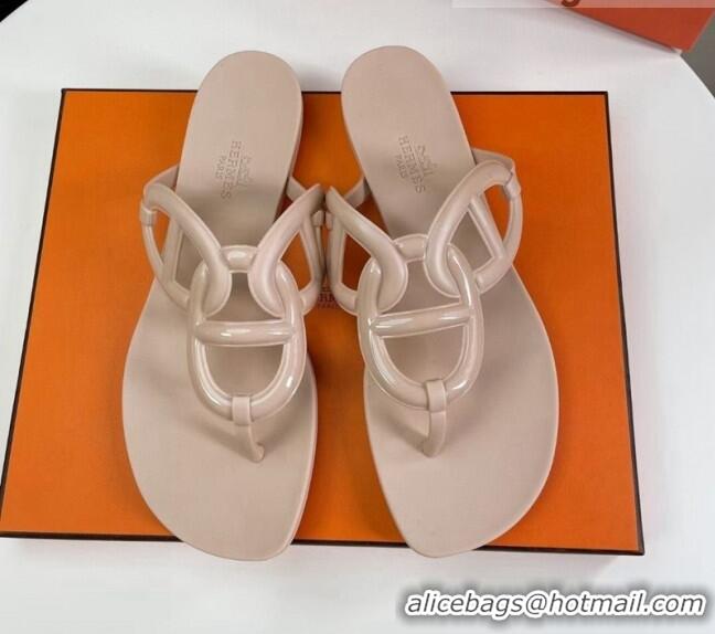 Grade Hermes Egerie Thong Slide Sandals 021701 Apricot