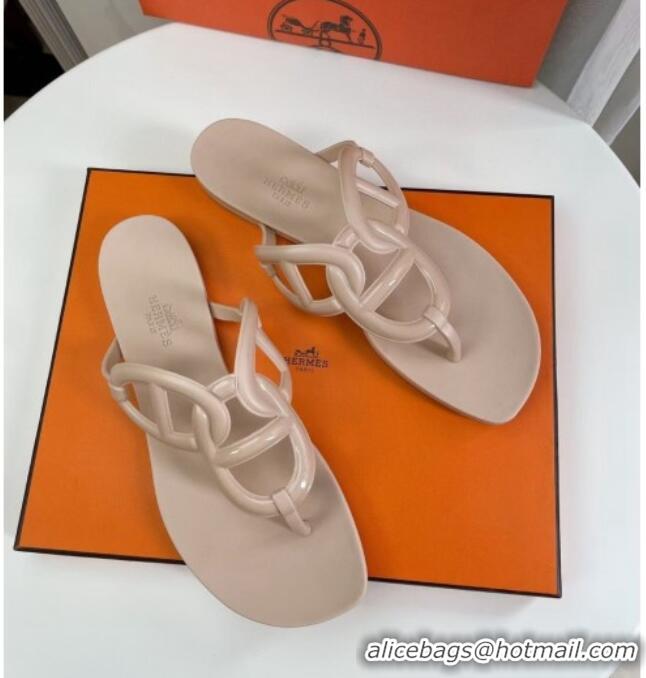 Grade Hermes Egerie Thong Slide Sandals 021701 Apricot