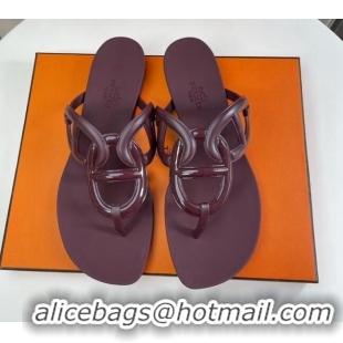 Good Looking Hermes Egerie Thong Slide Sandals 021701 Burgundy 