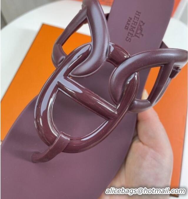 Good Looking Hermes Egerie Thong Slide Sandals 021701 Burgundy 