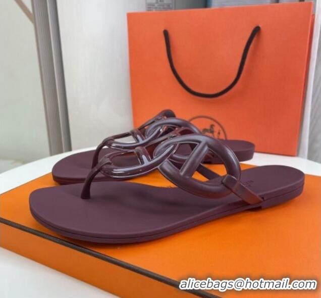 Good Looking Hermes Egerie Thong Slide Sandals 021701 Burgundy 