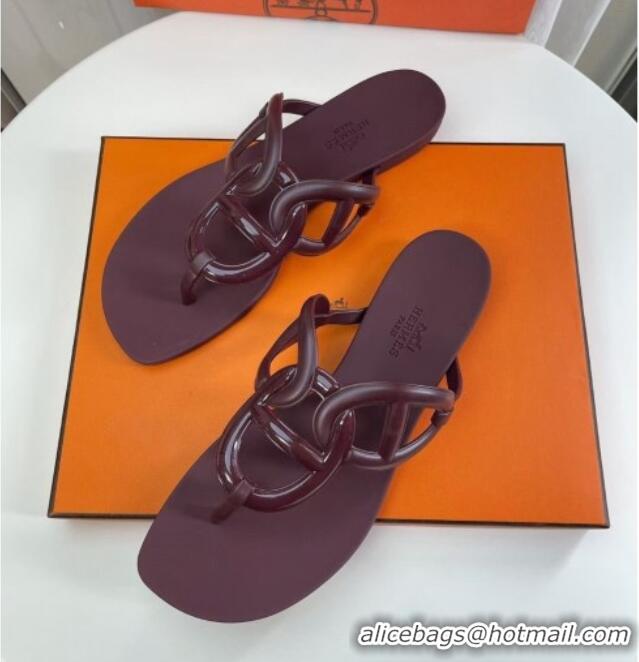 Good Looking Hermes Egerie Thong Slide Sandals 021701 Burgundy 