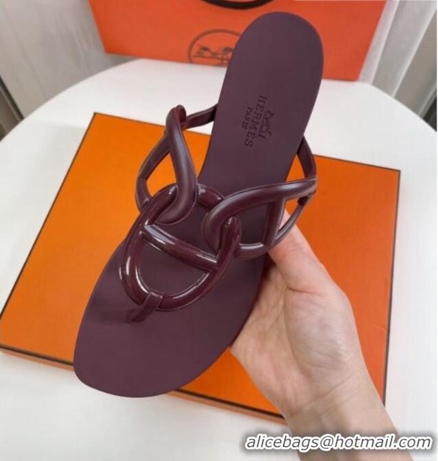 Good Looking Hermes Egerie Thong Slide Sandals 021701 Burgundy 