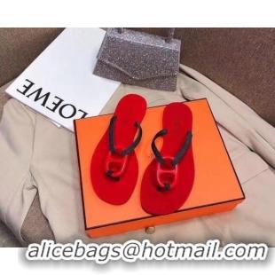 Good Quality Hermes Beach Thong Slide Sandals 021706 Red