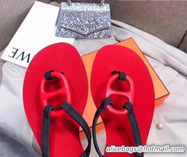 Good Quality Hermes Beach Thong Slide Sandals 021706 Red