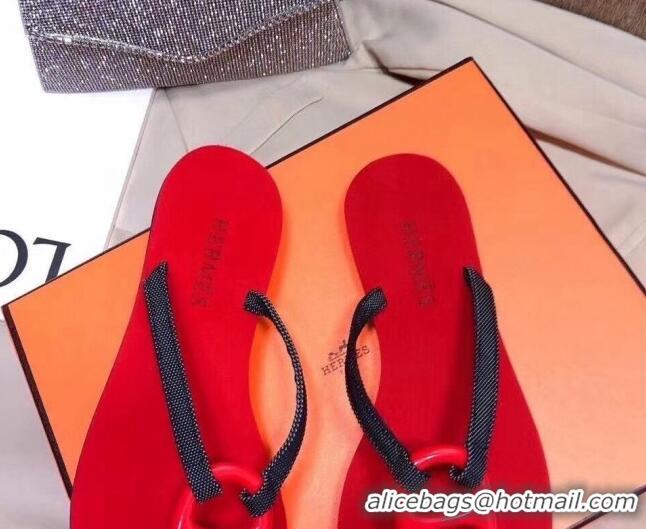 Good Quality Hermes Beach Thong Slide Sandals 021706 Red