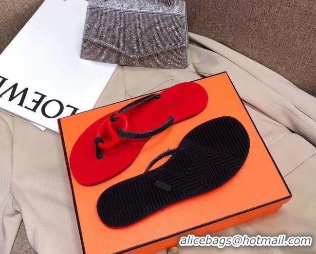 Good Quality Hermes Beach Thong Slide Sandals 021706 Red