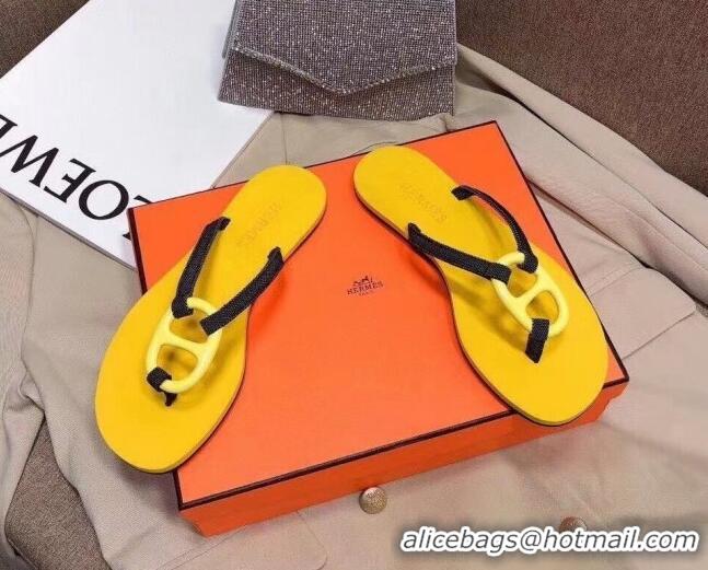 Popular Style Hermes Beach Thong Slide Sandals 021706 Yellow