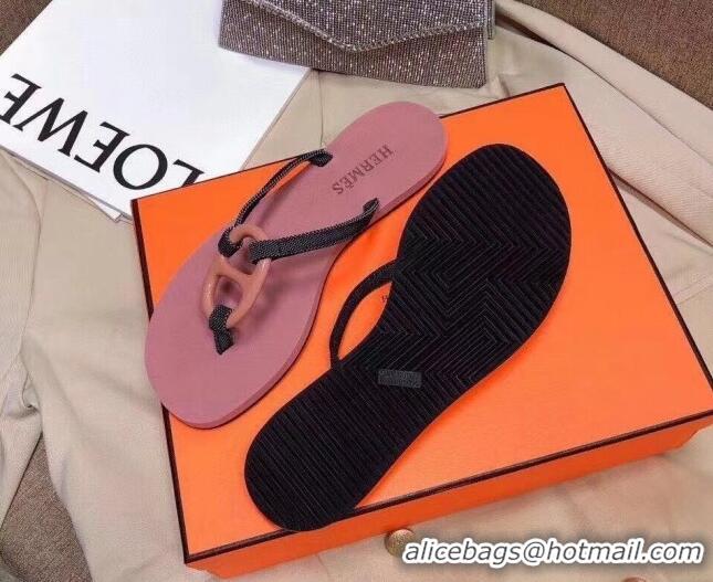 Best Grade Hermes Beach Thong Slide Sandals 021706 Pink